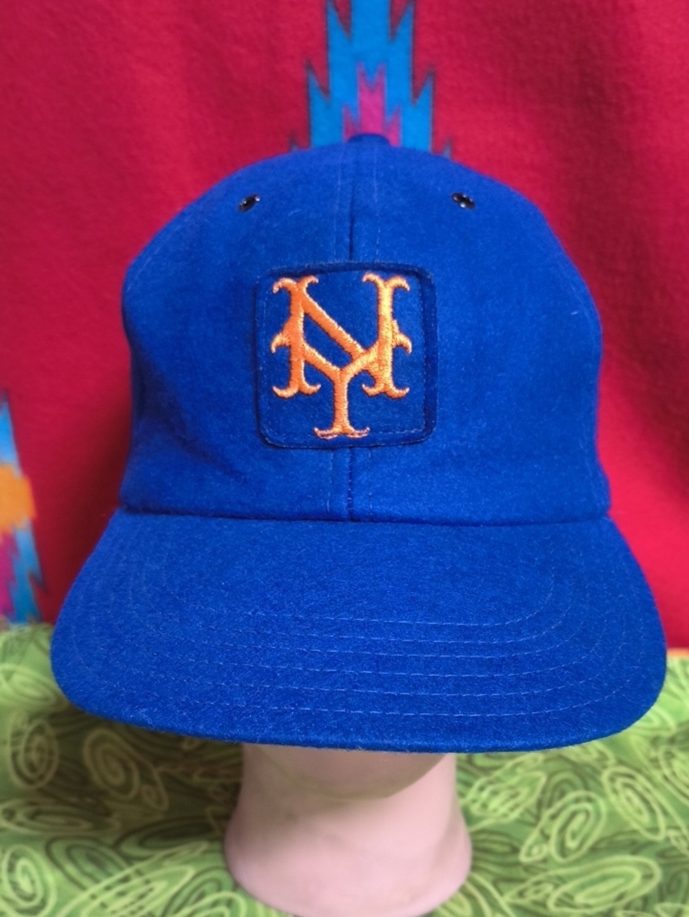 Vtg New York Mets Wool Stitched Patch Fitted  Hat Cap 7 1/4